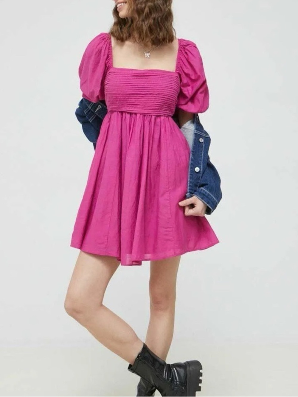 Abercrombie & Fitch Emerson Dress, Mini, Fuchsia Puff Sleeve, Babydol